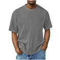 thumbnail image 2 of LODIENY Mens Knit Waffle T Shirt Casual Textured Crewneck Athletic Workout Tees Solid Color Short Sleeve Fall Breathable Stylish Shirts Tops Dark Gray L, 2 of 6