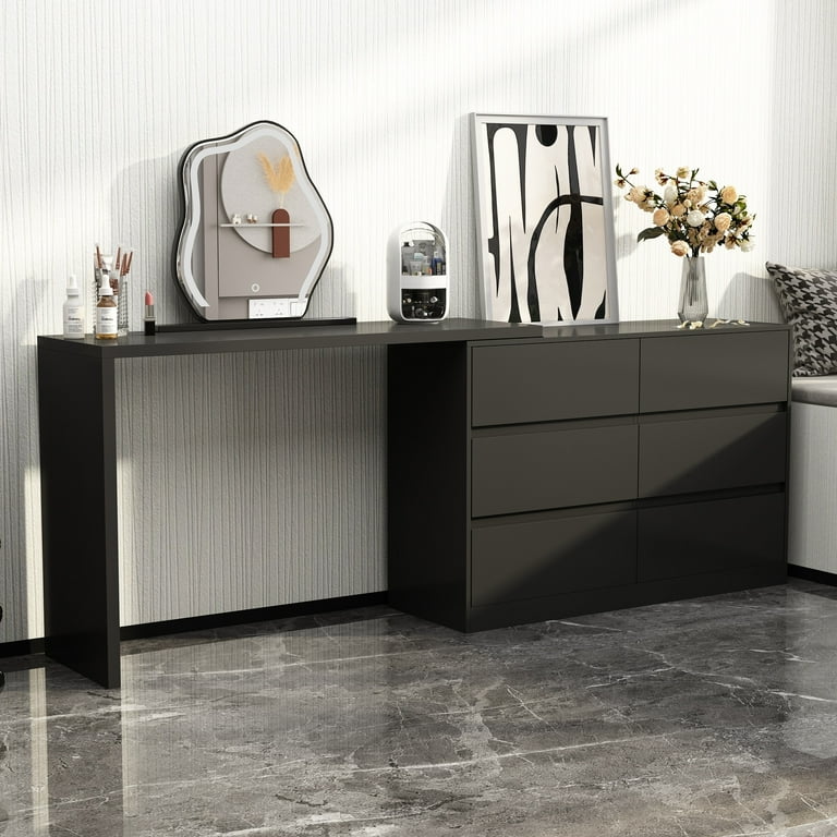 black dresser desk combo 94.5'' Expandable Desk Dresser Desk Combo With 2 Cabinets 3 Drawers For Storage