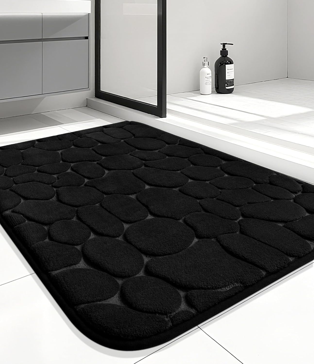 Memory Foam Bath Mat – Super Soft Absorbent Bathroom Rug, Non-Slip Quick Dry Floor Mat, Cobblestone Design, Washable Bath Mat for Bathroom, Bedroom, Toilet
