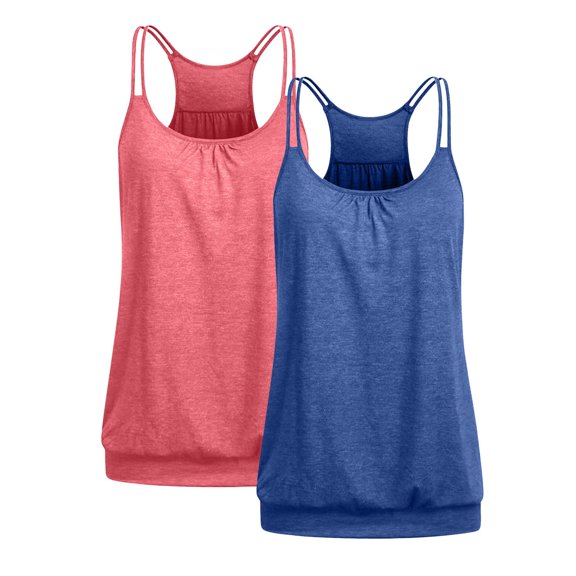 QUINDOS 2 Pack Womens Tank Tops Summer Casual Camisoles for Women Pack MultiPack Spaghetti Strap Crew Neck Sleeveless Shirts Tops Loose Fit Hollow Out Solid Color Undershirts
