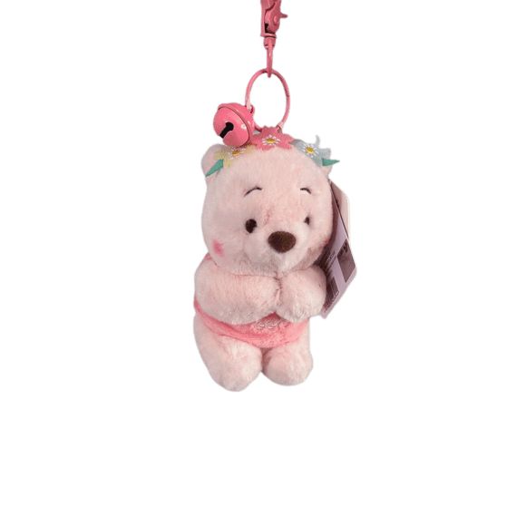 Disney Flower Fairy Series Doll Pendant Strawberry Winnie the Pooh Kiki Plush Toy Sleeping Doll（12cm Strawberry Bear Wreath Doll Pendant）
