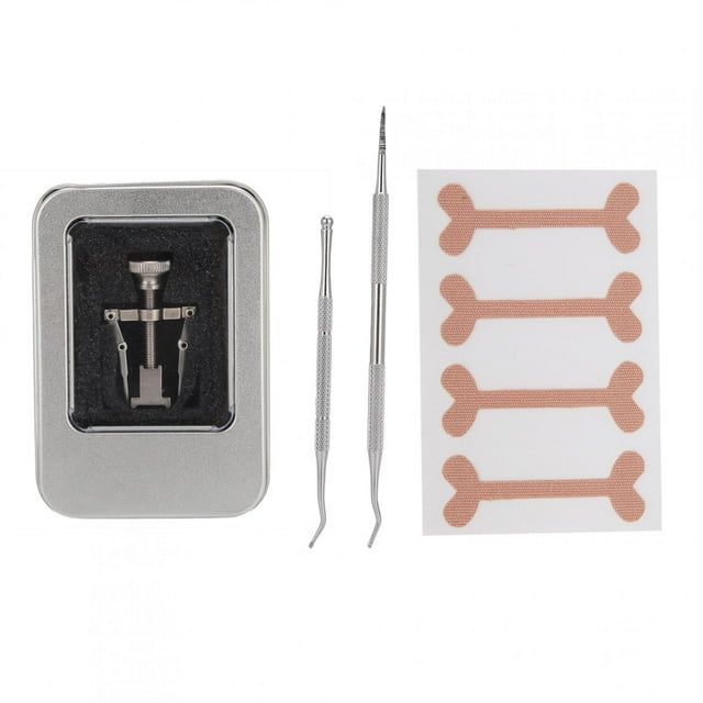 Parche corrector para uñas encarnadas, corrector de uñas encarnadas, empujador de cutículas, kit de lima de uñas, plateado