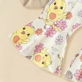 thumbnail image 6 of Kaprioy My First Easter Baby Girl Outfit Girls Clothes Short Sleeve Ribbed Romper Bunny Chick Bell Bottom Pants Headband 3PCS Set, 6 of 6