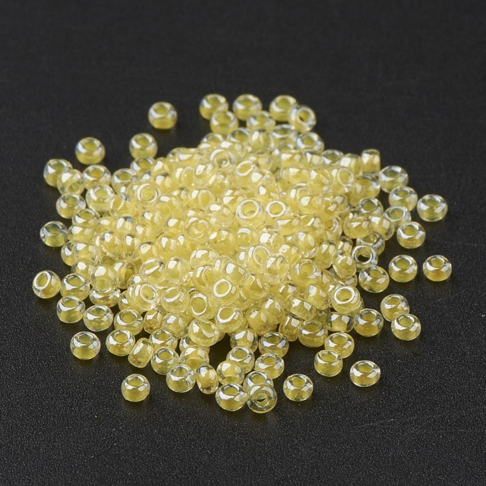 11/0 Grade A Round Glass Seed Beads Transparent Inside Colours Luster Plated Lemon Chiffon 2.3x1.5mm Hole: 1mm about 48500pcs/pound