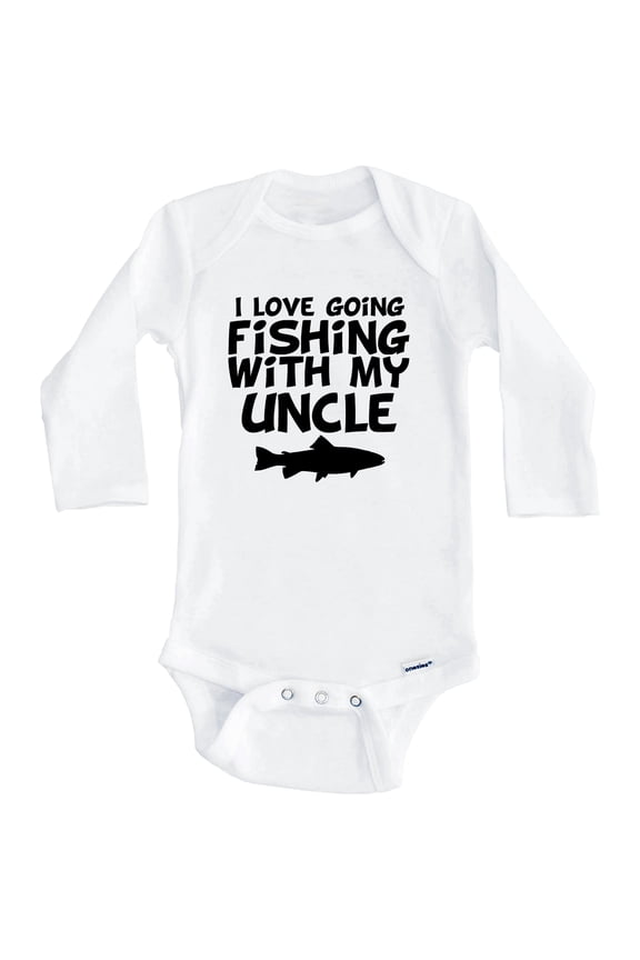 I Love Going Fishing With My Uncle One Piece Baby Bodysuit (Long Sleeve), 0-3 Months White