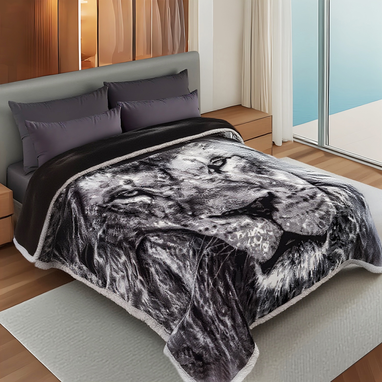 10lbs Heavy Thick A&B Pattern Blanket 2Ply Reversible - Thick Warm Plush Korean Style Bed Blanket, King Size Fleece Plush Blanket, Soft Winter Blanket For Adult 87" x 95", Eagle & Lion