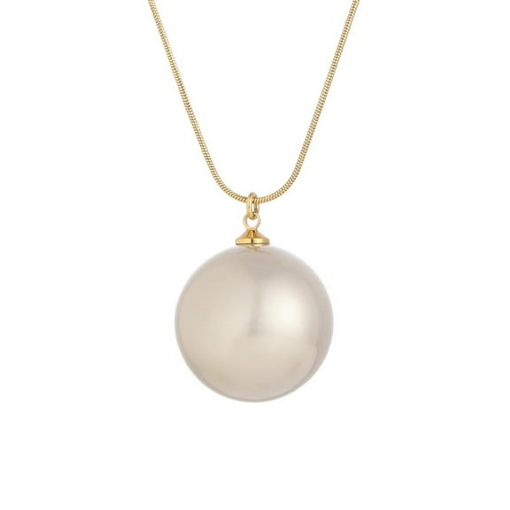 Imitation Pearl Pendant Necklace 18K Gold Plated Round 23MM High Gloss Jewelry Charm Elegant
