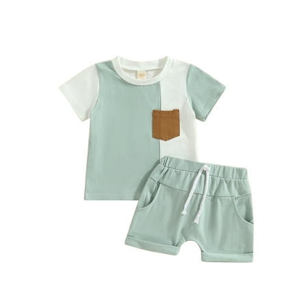 

Qtinghua Toddler Baby Boy Summer Outfit Short Sleeve Contrast Color Tops T Shirt Shorts Clothes