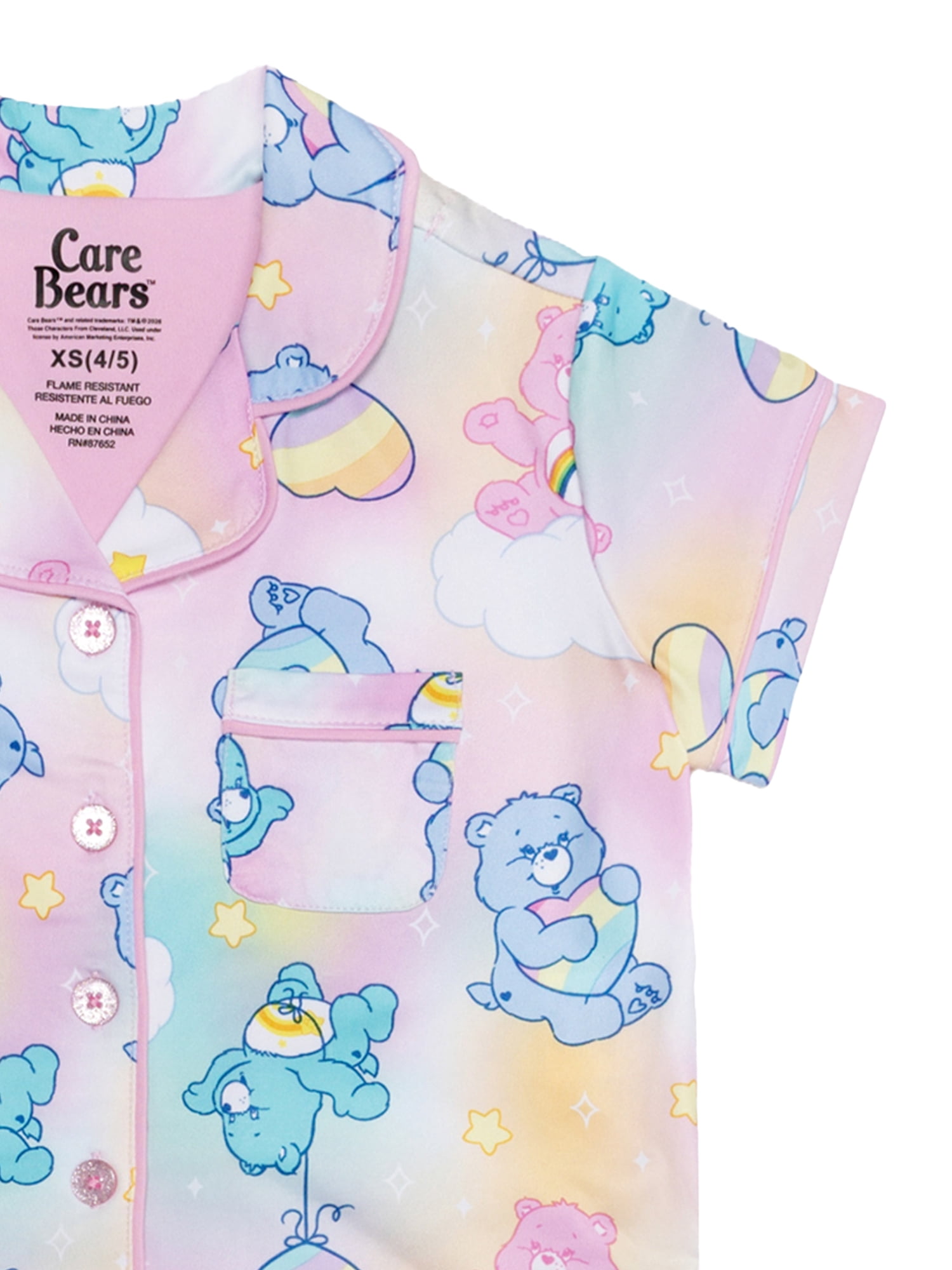 Care Bears Girls Button Front Top and Shorts Pajama Set, 2-Piece, Sizes 4-12