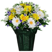 Sympathy Silks Artificial Flowers White and Yellow Daisies Weighted Flower Pot
