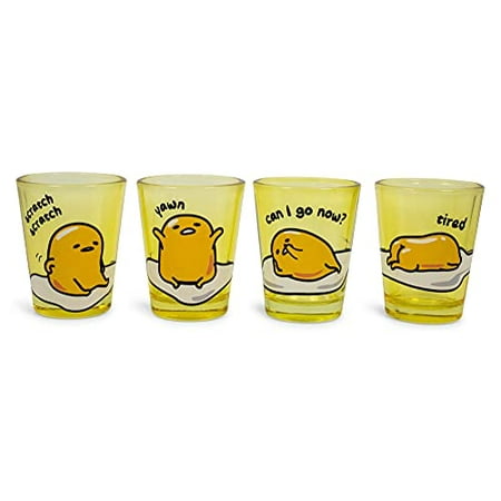 

Sleepy 1.5-Ounce Mini Glass Cups Set Of 4 | Official Sanrio Lazy Egg Collectible Drinkware | Novelty Kitchen Gifts Shot Glasses For Home Barware
