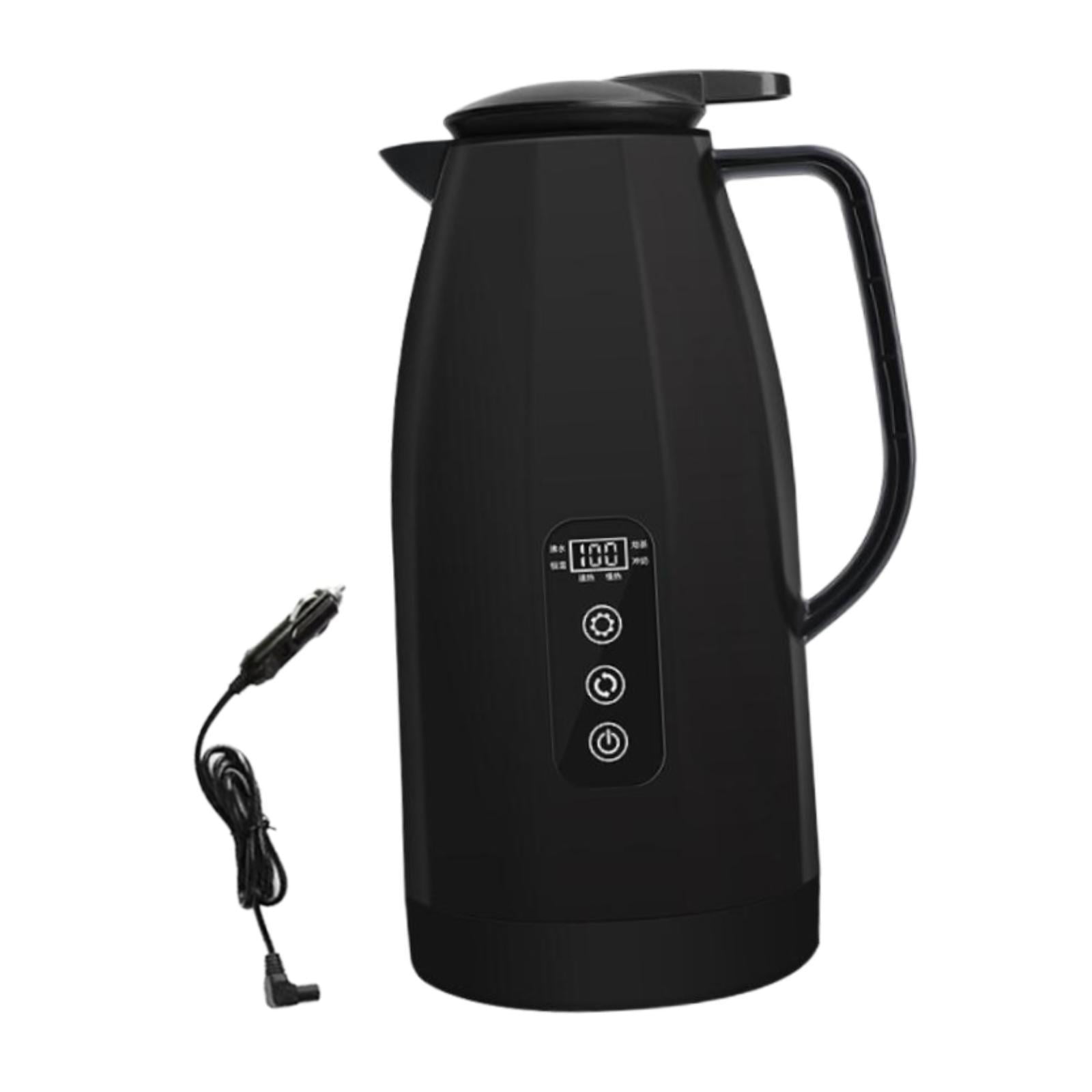 Baoblaze Electric Car Kettle 12V 24V Multifunctional 304 Stainless Steel Water Boiler Black 1.5L