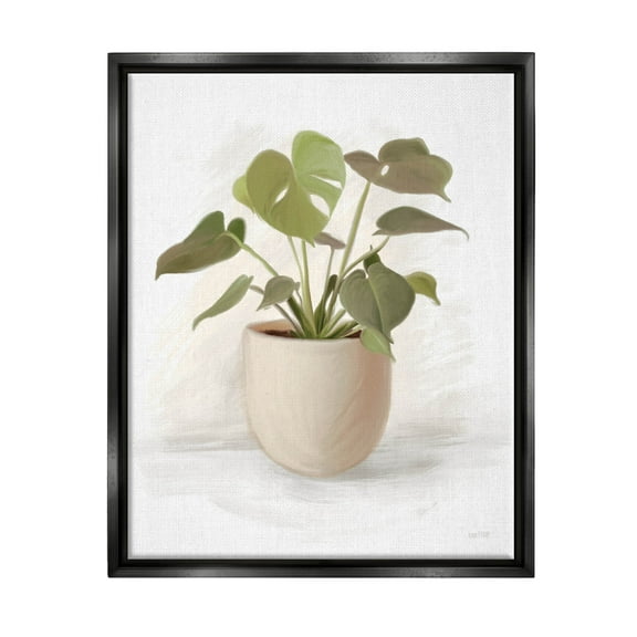 Stupell Industries Monstera House Plant Potted Vase Graphic Art Jet Black Floating Framed Canvas Print Wall Art, Design by House Fenway