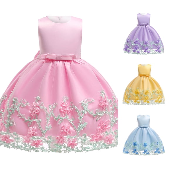 WhouRiu Girls Sleeveless Wedding Party Dresses Floral Embroidery Mesh Princess Dress Kids Comfortable Cute Summer Gown,18-24 Months