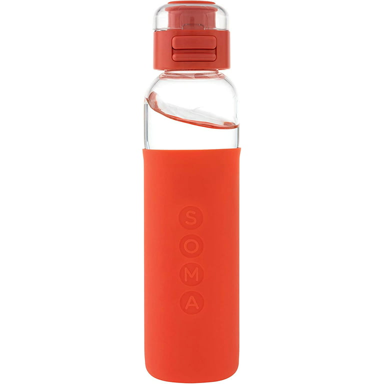 Soma Glass Water Bottle With Silicone Sleeve, Sport Cap Coral, 17 Oz