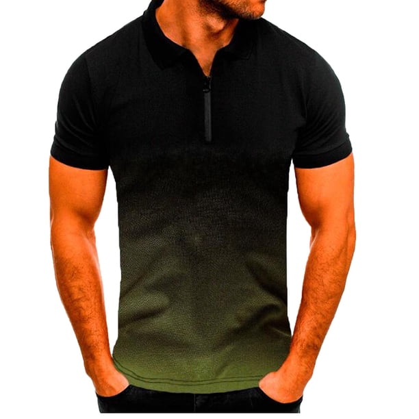 Blusa de manga corta con estampado de cuello vuelto para hombre Pompotops oipoqjl24840