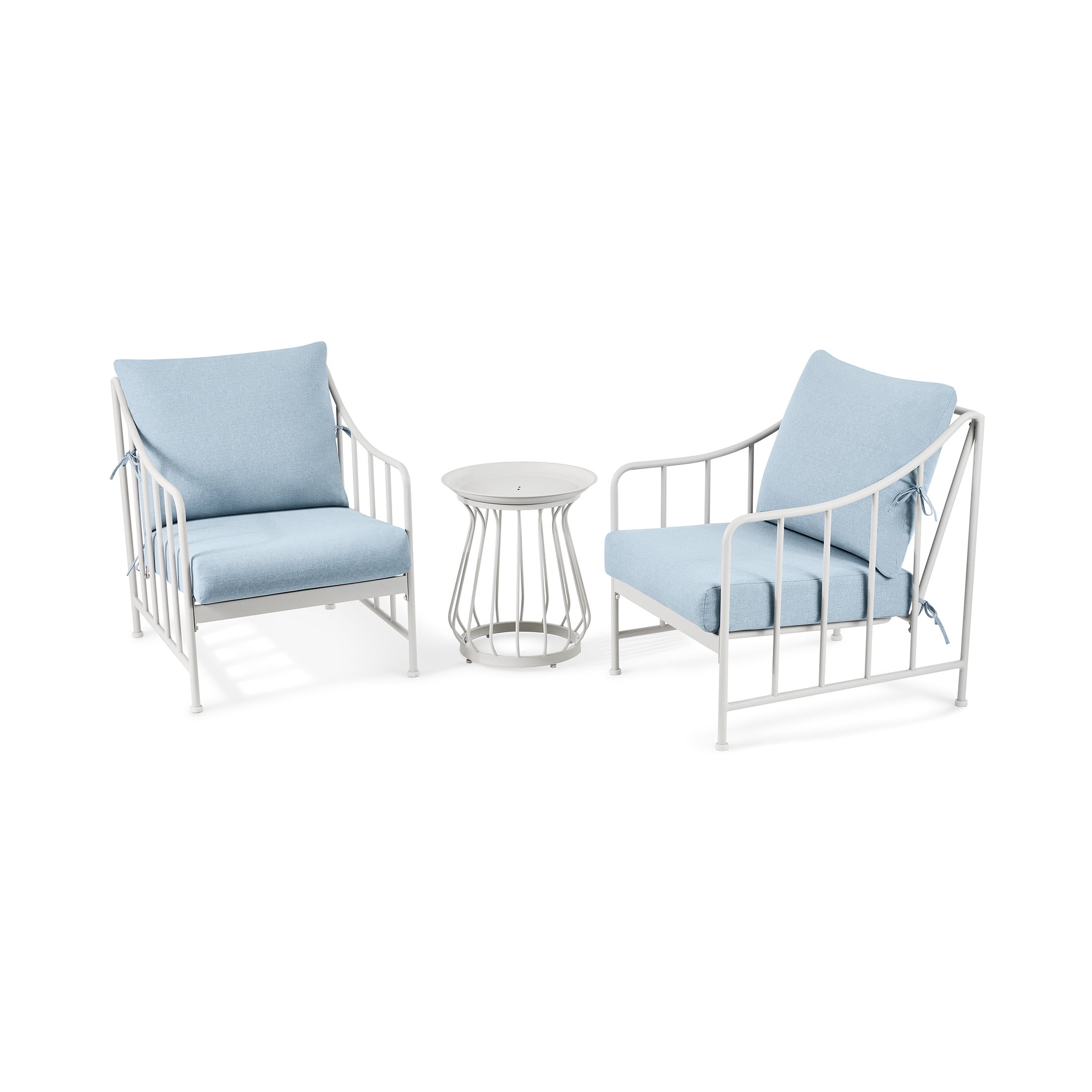 Better Homes & Gardens Aubrey 3-Piece Metal Outdoor Chat Set, White & Blue