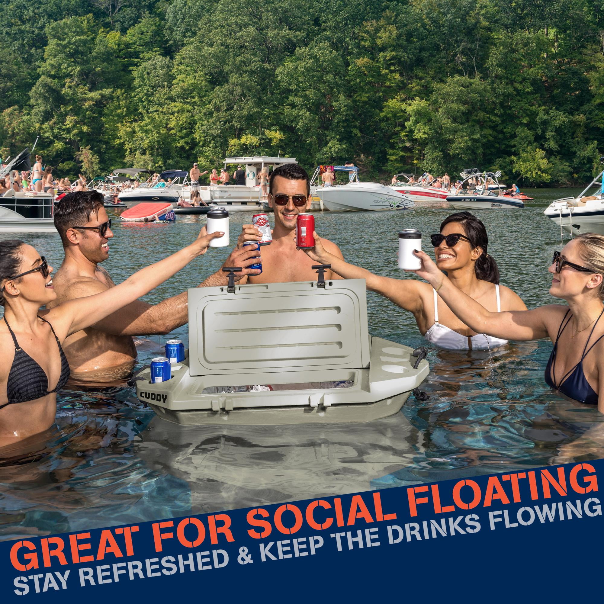Cuddy Floating Cooler and Dry Storage Vessel - 40QT - Amphibious Hard Shell Design, Tan
