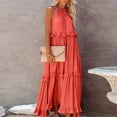 thumbnail image 5 of Long Summer Dresses for Women Sleeveless Halter Maxi Dress Flowy Ruffle Sundress (Watermelon Red XXL), 5 of 8