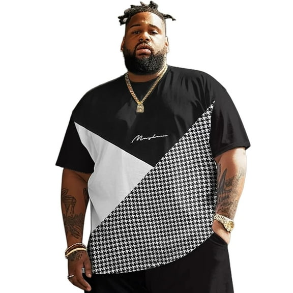 Plus Size T Shirt for Big and Tall Men Graphic Short Sleeve Man Tee T Shirts Oversize Fashion Casual Shirt, Colors Blocks 7XLT 3DTS10003