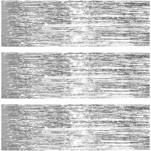 Paquete de 4 cortinas de aluminio con flecos metálicos, cortinas brillantes para cumpleaños, bodas, fiestas, decoraciones de Navidad (plata) Adepaton SNFLD1227