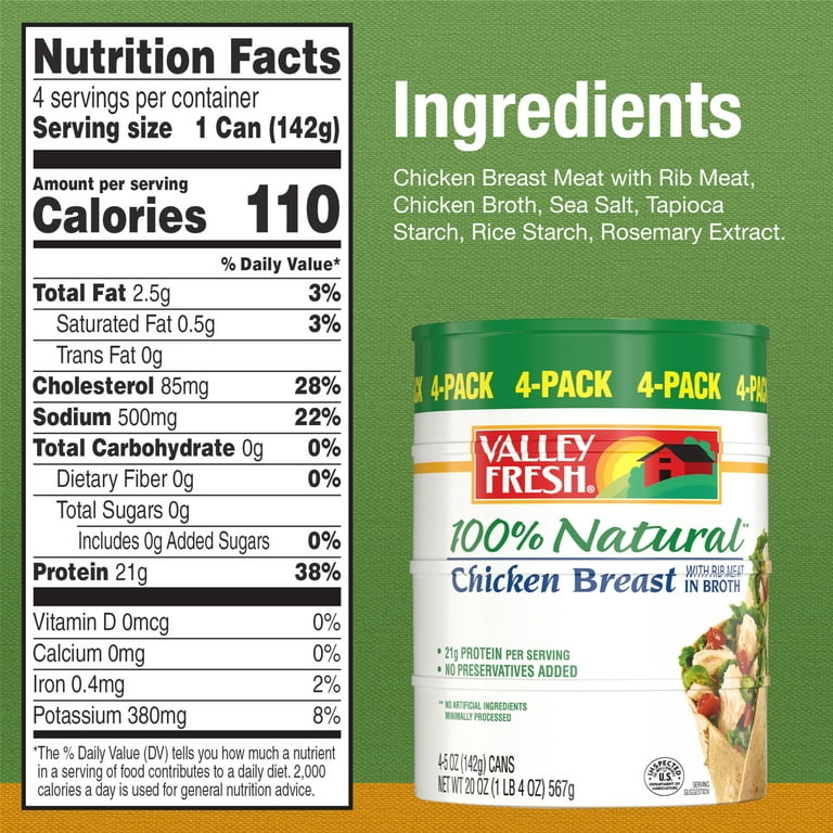 VALLEY FRESH 100% Natural* Chicken Breast in Water, Shelf Stable