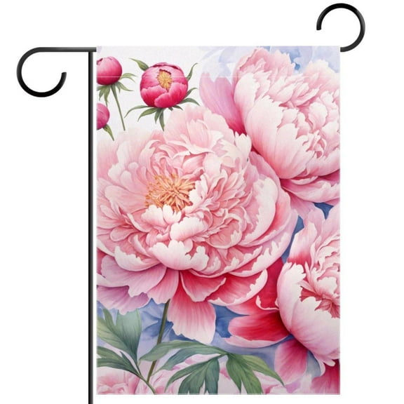 Pink Peony Watercolor Background Garden Flag Double Sided House Flag for Outdoor Home, Personalized All Year Round Yard Decor 12 x 18 Inch