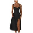 thumbnail image 1 of Vestido largo sin mangas y sin espalda con corte en A para mujer - Color liso, poliéster, para fiestas de verano y ocasiones formales, 1 of 5