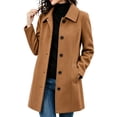 thumbnail image 2 of Women's Mid Length Wool Coat Lapel Collar Long Sleeve Button Front Classic Office Coat, 2 of 8