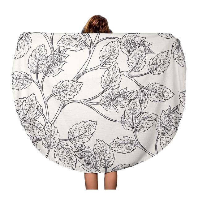 JSDART 60 Pouces Rond Plage Serviette Couverture Abstrait Feuilles Branche Modèle Coloriage Page Fleur Fleur Botanique Voyage Cercle Serviettes Circulaire Tapis Tapis Plage Jeter