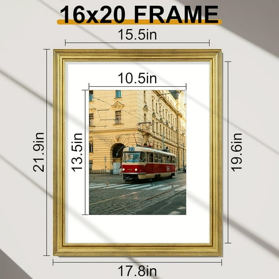 16x20 Picture Frames Set of 2, Ornate Vintage Photo Frame for Wall Mount, Display 11x14 Pictures with Mat or 16x20 without Mat, Rustic Gold