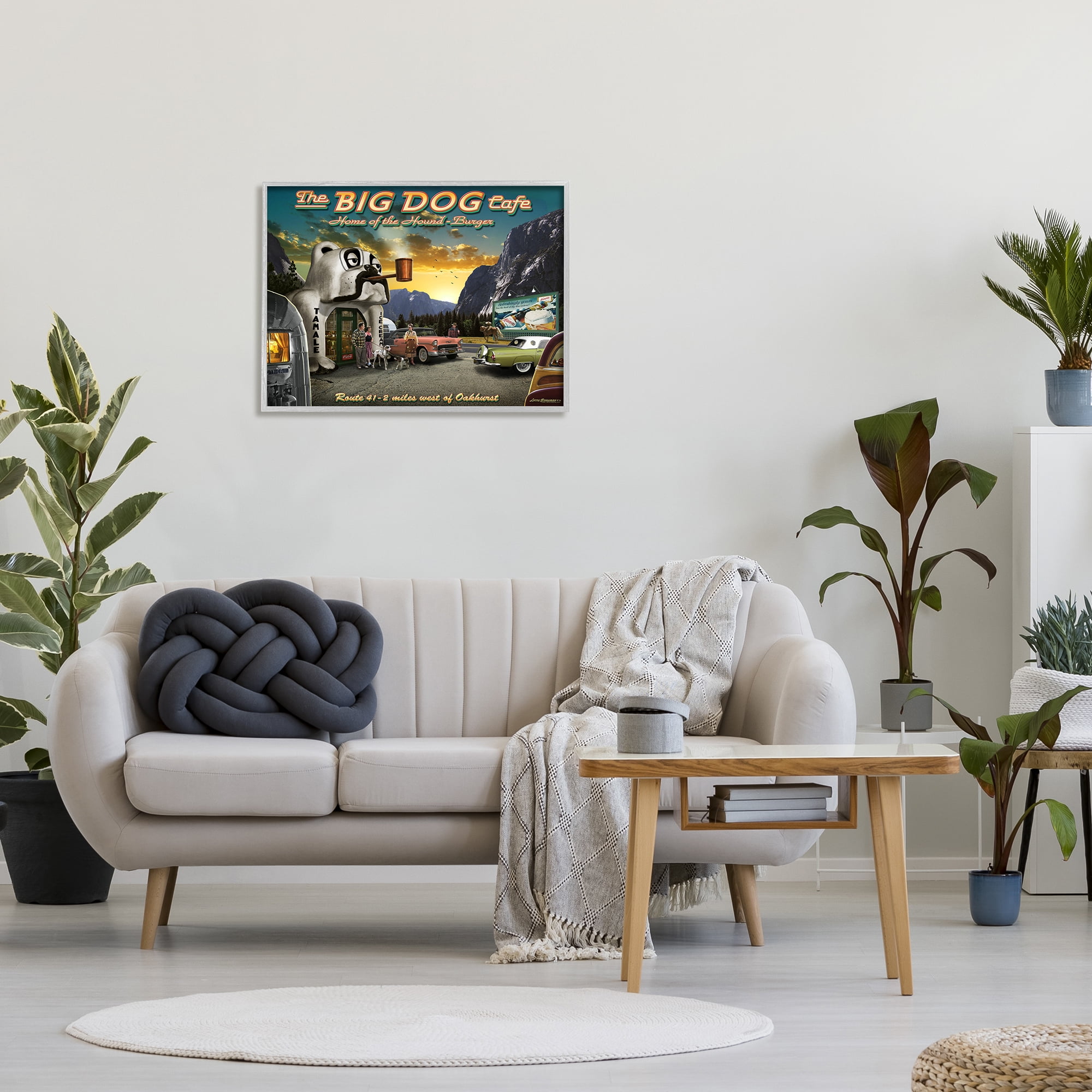 Stupell Industries Big Dog Cafe Scenery Transportation Painting Gray Framed Art Print Wall Art, 30 x 24