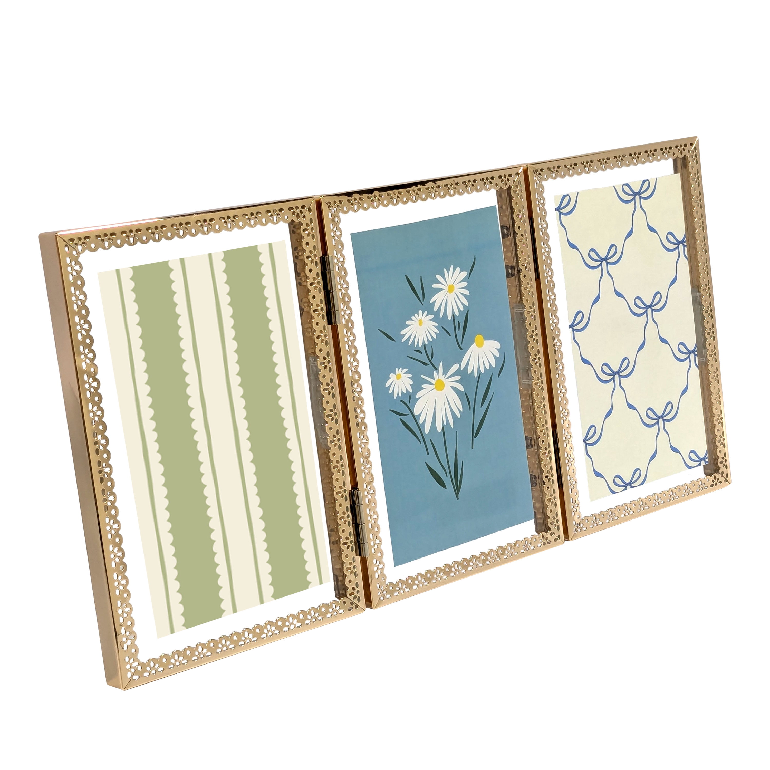Bradley & Ballard - 3x5 inch - 3 Opening Hinged Antique Metal Cutout Float Tabletop Frame