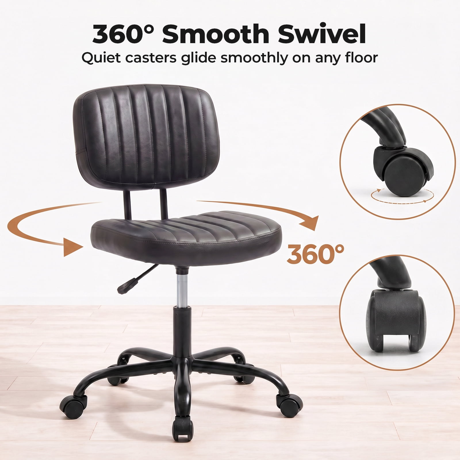 Alvantor Office Chair, Adjustable Height 360° Swivel Rolling Computer Task Chair without Arms, White/Orange/Black