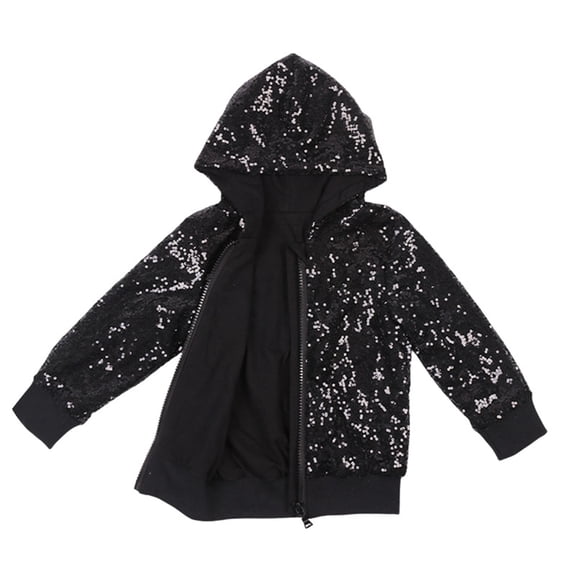 Ketyyh-chn99 Little Girls Jackets Baby Girls Denim Jacket with Collar Long Puff Sleeves Snap Button Closure Loose Soft Tunic Size for 2-3 Years,Black