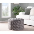 thumbnail image 5 of Round Pouf Foot Stool Ottoman, Modern Velvet Foot Rest for Couch, Upholstered Braided Ottoman for Living Room, Bedroom, Grey, 5 of 6