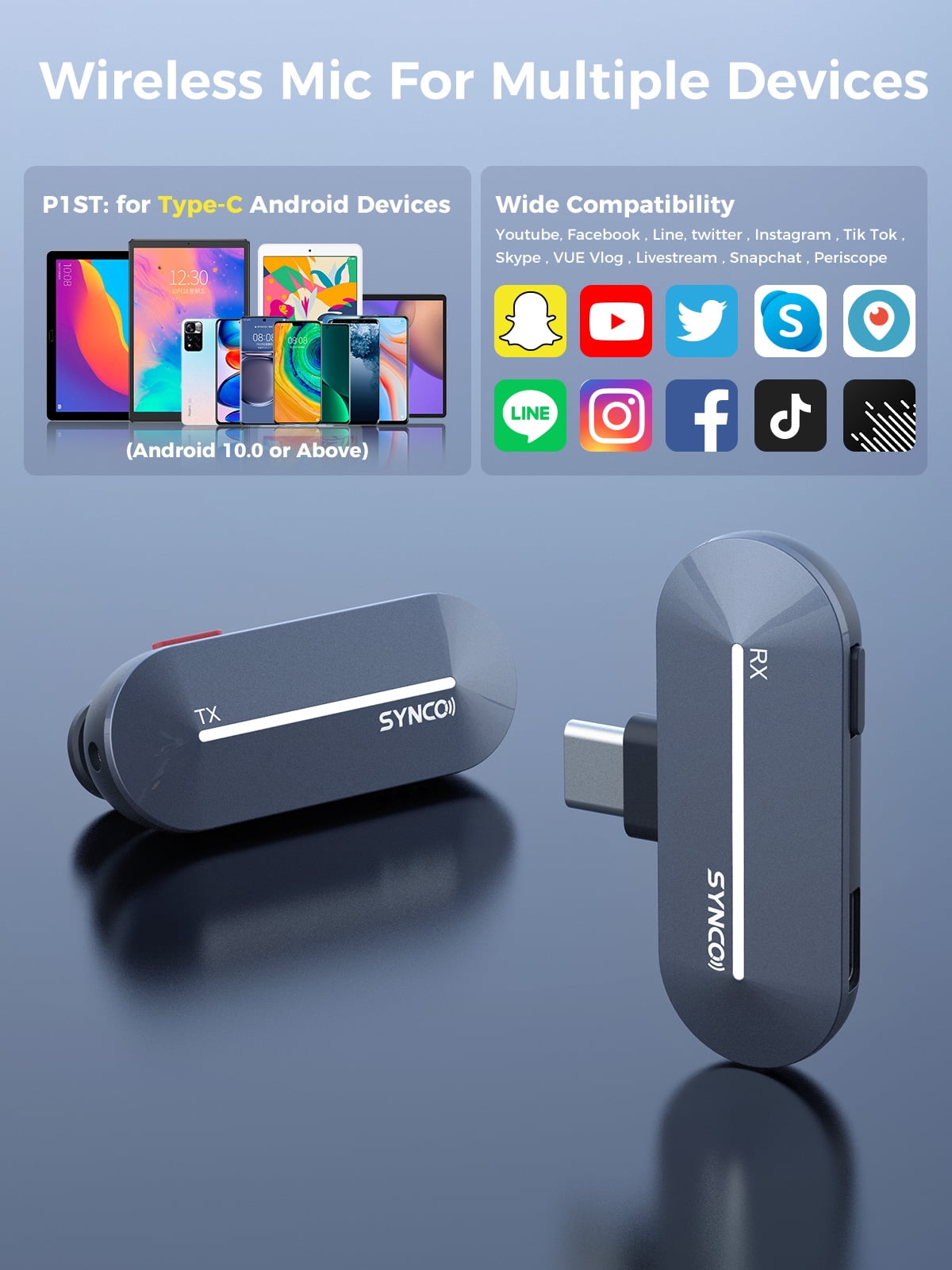 SYNCO P1ST Wireless Lavalier Microphone 2.4GHz Smartphone Microphone Type-C for iPhone 16/17 Android Youtube Tiktok Vlog