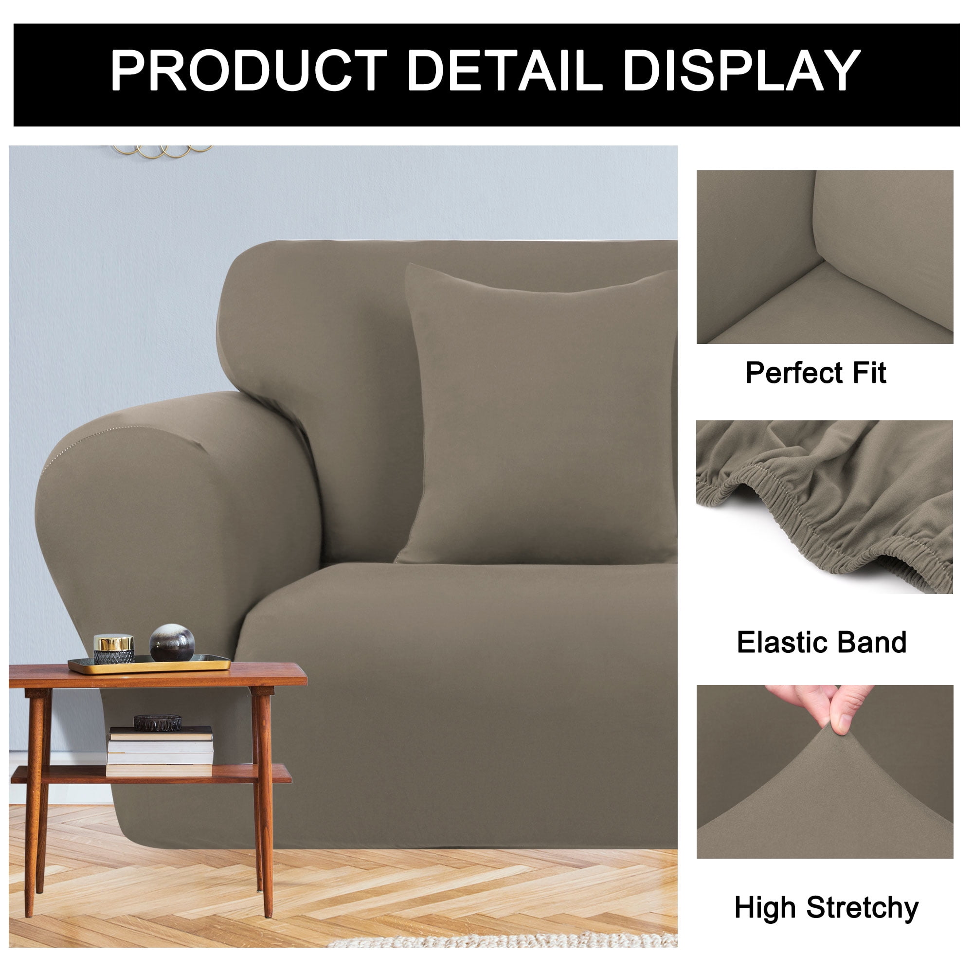 Unique Bargains Solid 1/2/3 Seater Sofa Cover Stretch Couch Slipcover Beige Armchair