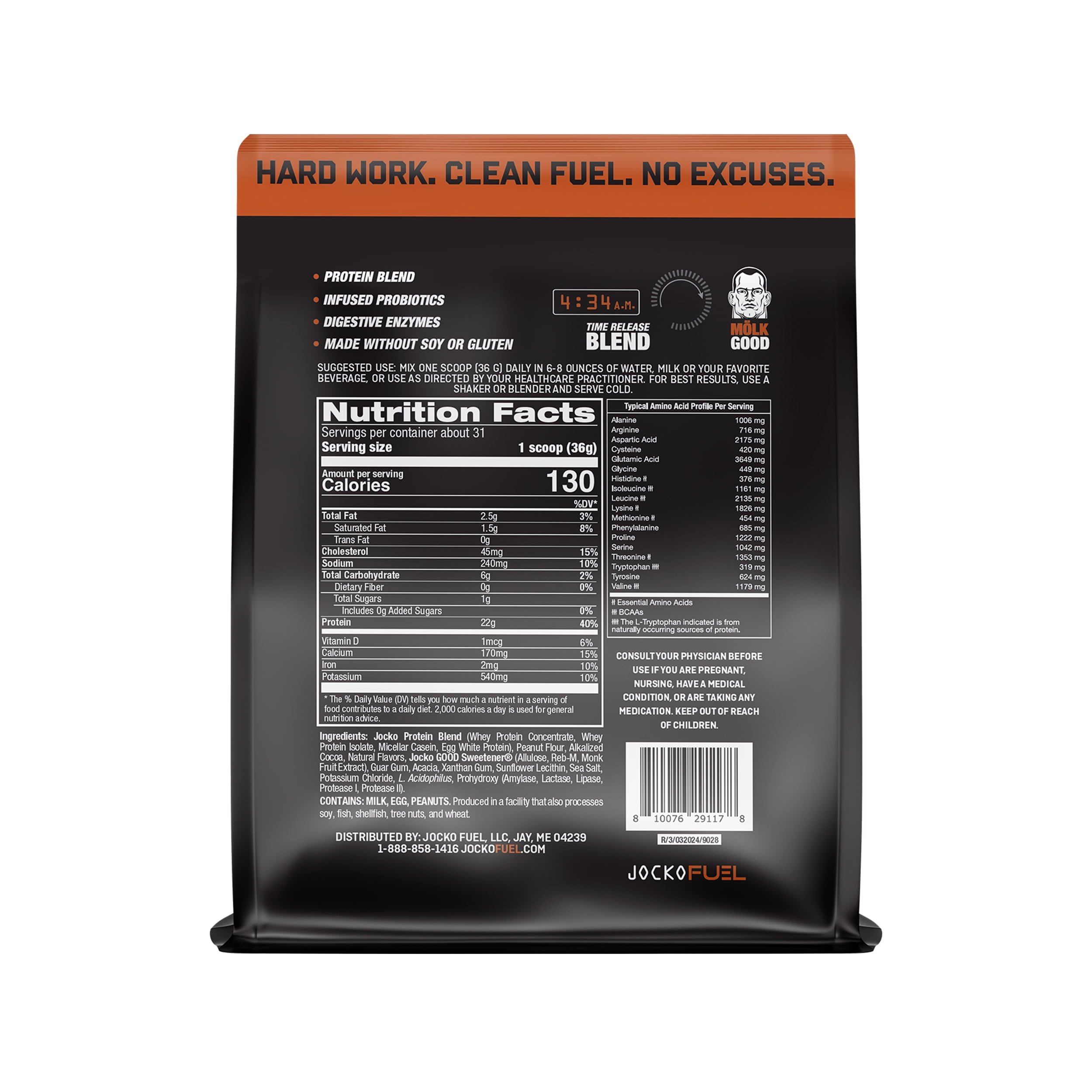 Jocko Mölk Whey Protein Powder 22g, 2lb Bag, Chocolate Peanut Butter