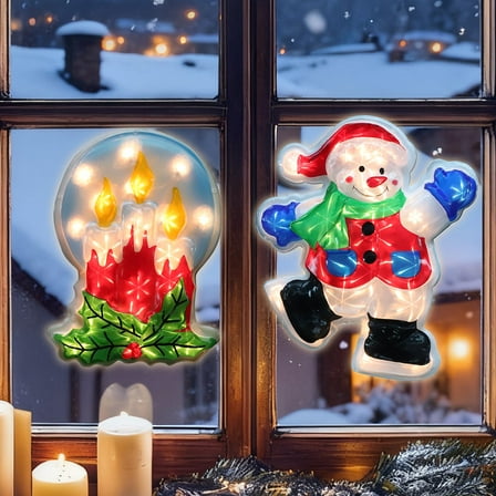 2-Pack Lighted Christmas Window Silhouette Decorations | Snowman & Candle Designs | Indoor Decor for Window, Glass Wall