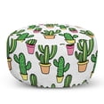 thumbnail image 1 of Cactus Pouf Cover with Zipper, Vases and Pots with Flowers Cartoon Drawing Colorful Summer Plants Design, Soft Decorative Fabric Unstuffed Case, 30" W X 17.3" L, Peach Pink Green, by Ambesonne, 1 of 5