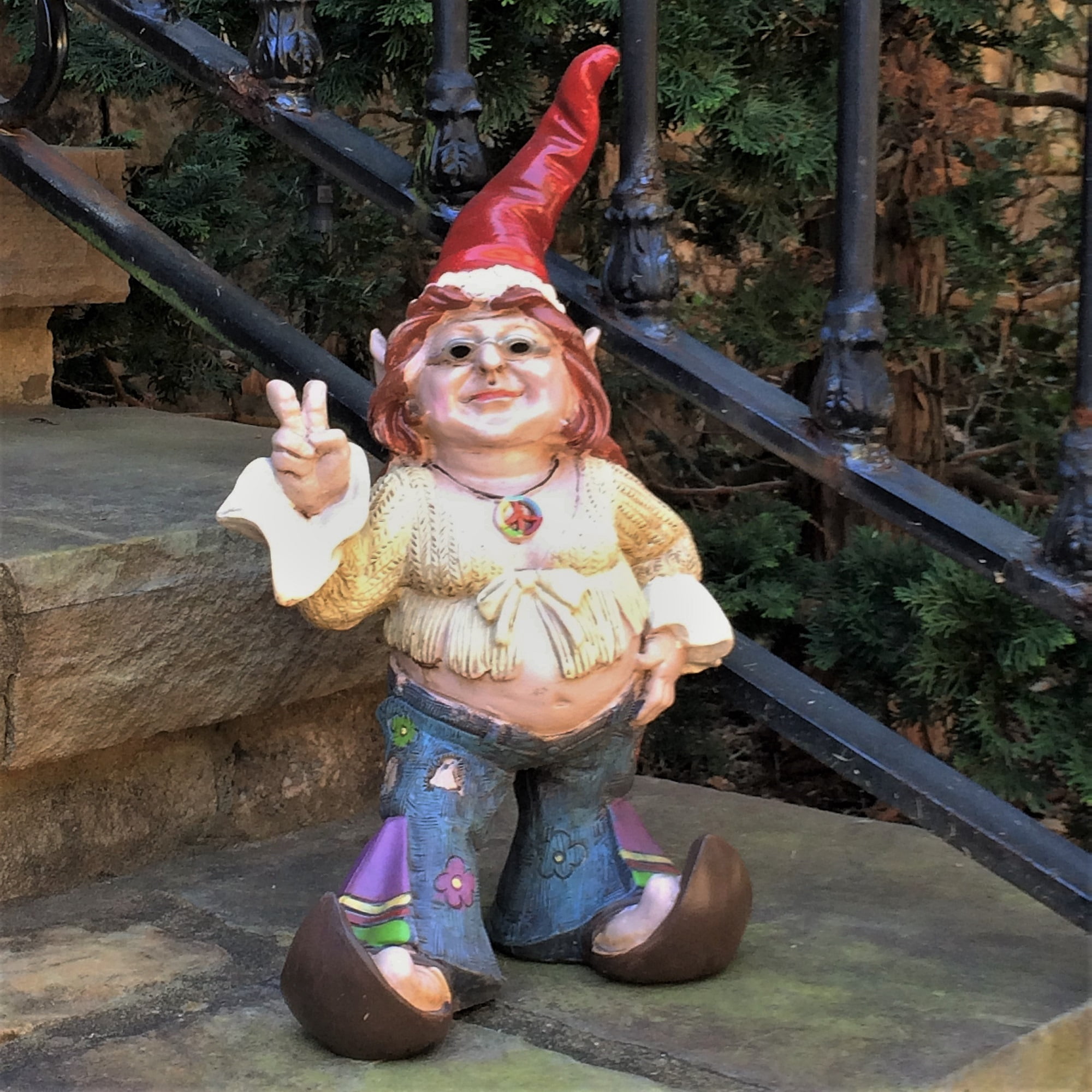 Nowaday Gnomes - The 60's Janice "Chick" Flower Child Hippie Gnome Home & Garden Gnome Statue 14"H