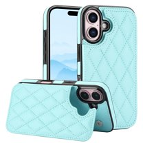 Case Compatible with iPhone 16, Stylish Card Slots Kickstand PU Leather Back Case Magnetic Closure RFID Blocking Drop Protective Shockproof Cover for iPhone 16, Mint