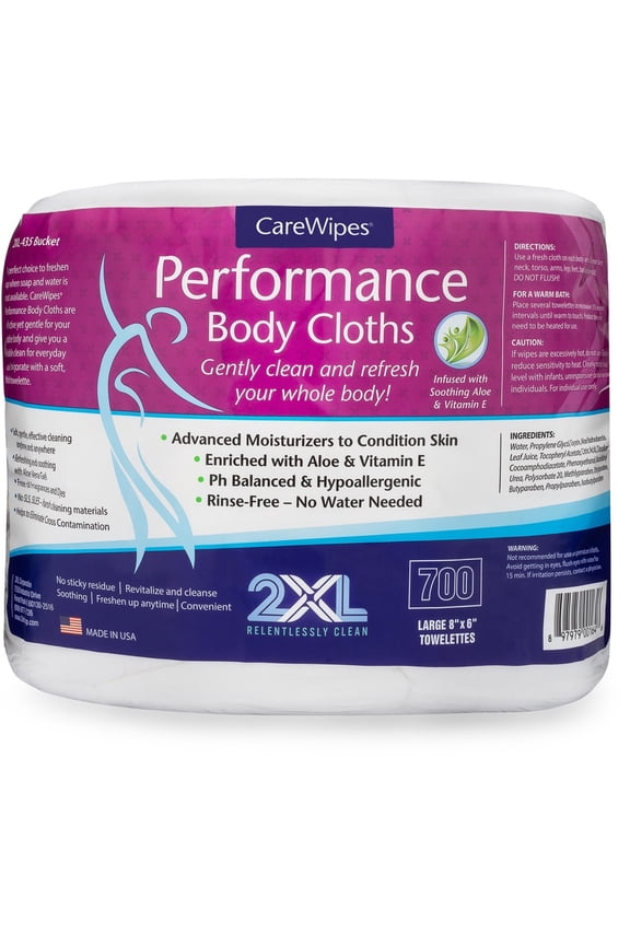 Vitamin E & Aloe Performance Body Cloths - 6" x 8" - White - Moisturizing, Hypoallergenic, pH Balanced, Fragrance-free, Dye-free, Residue-free - For Multipurpose, Multi Surface - 700 Per Bucket -