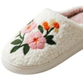 thumbnail image 5 of Women's Floral Embroidered Slippers Fuzzy Warm Comfy Indoor/Outdoor Non Slip Fashion Shoes White 6, 5 of 7