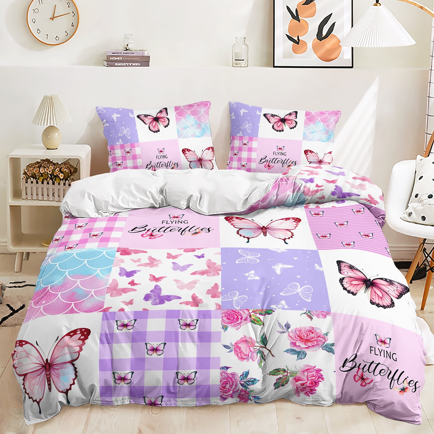 Hosima 3-piece 3D Digital Printed Duvet Cover,Dancing Butterfly Pattern ...