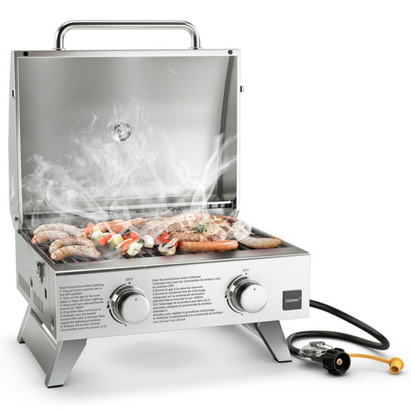 Costway Silver Propane Gas Grill with Lid and Hadle Top Thermometer