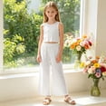 thumbnail image 2 of Nwiuh Girls Clothing Set Casual Clothes Sleeveless Back Tank Crop Top and Wide Leg Pants with Pocket Outfits White for Size 10-11 Years, 2 of 7