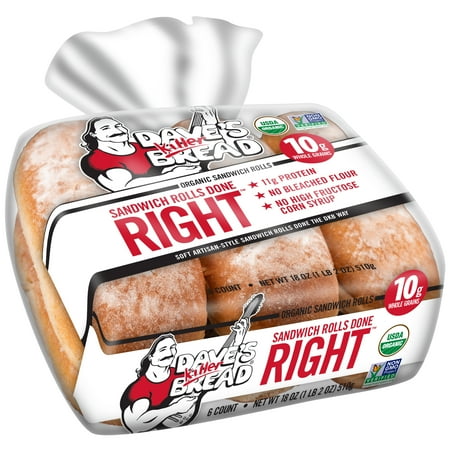 Dave's Killer, Bread Sandwich Rolls Done Right, Organic White Bread Sandwich Rolls, 6 Count