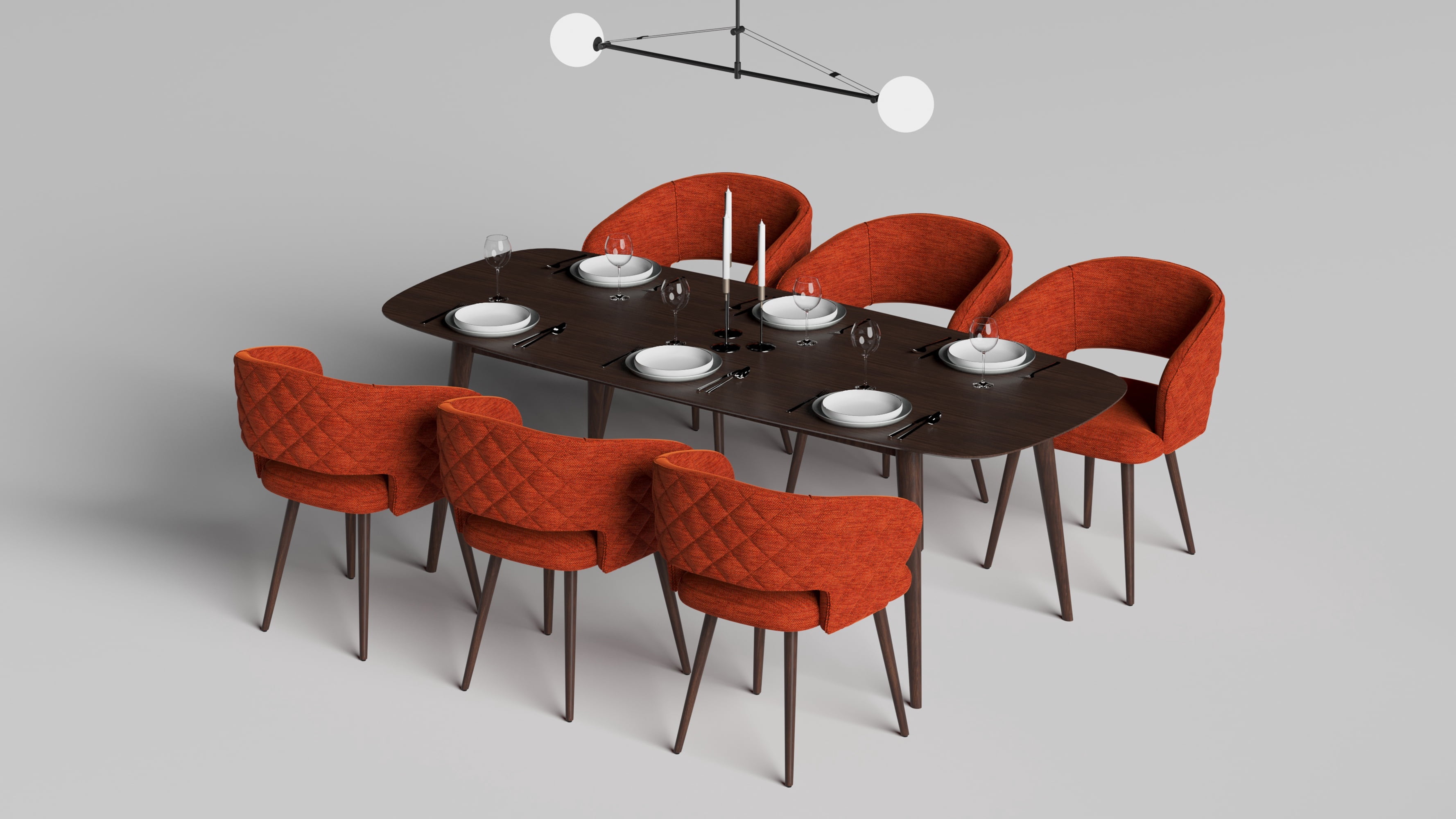 Ottomanson Palermos Mid Century Modern Easy Assembled Kitchen Dining Chair, Orange, Set of 2